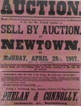 Co. Carlow: Broadside - 1907 Auction Poster, Newtown, Co. Carlow, 13 acres with house and shop and