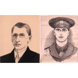 Two Original Drawings De Valera: Two original pen and ink Drawings of Eamon de Valera, one of him in