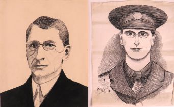 Two Original Drawings De Valera: Two original pen and ink Drawings of Eamon de Valera, one of him in