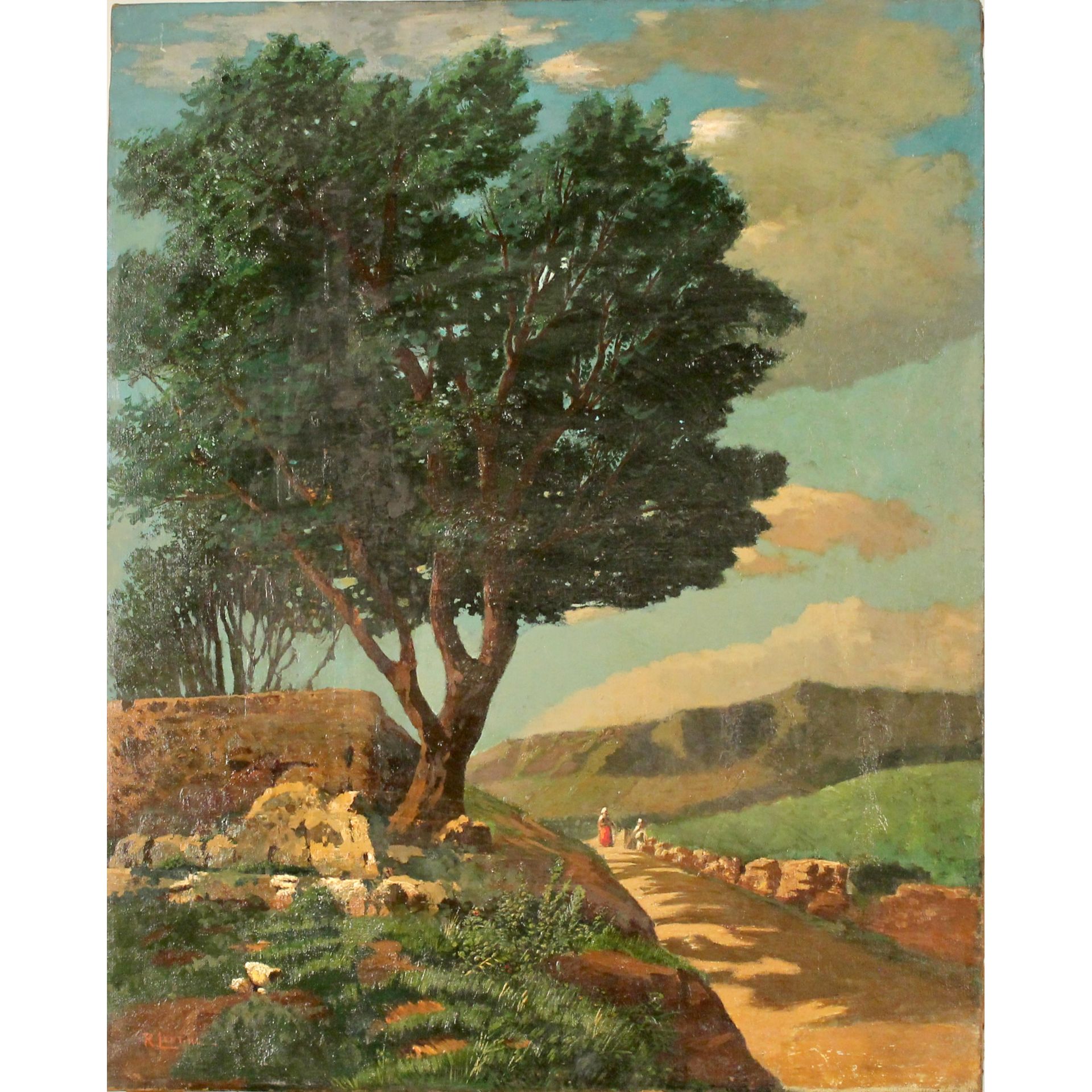 Rocco Lentini (1858/1943) "Paesaggio di campagna con figure" - "Country landscape with figures"