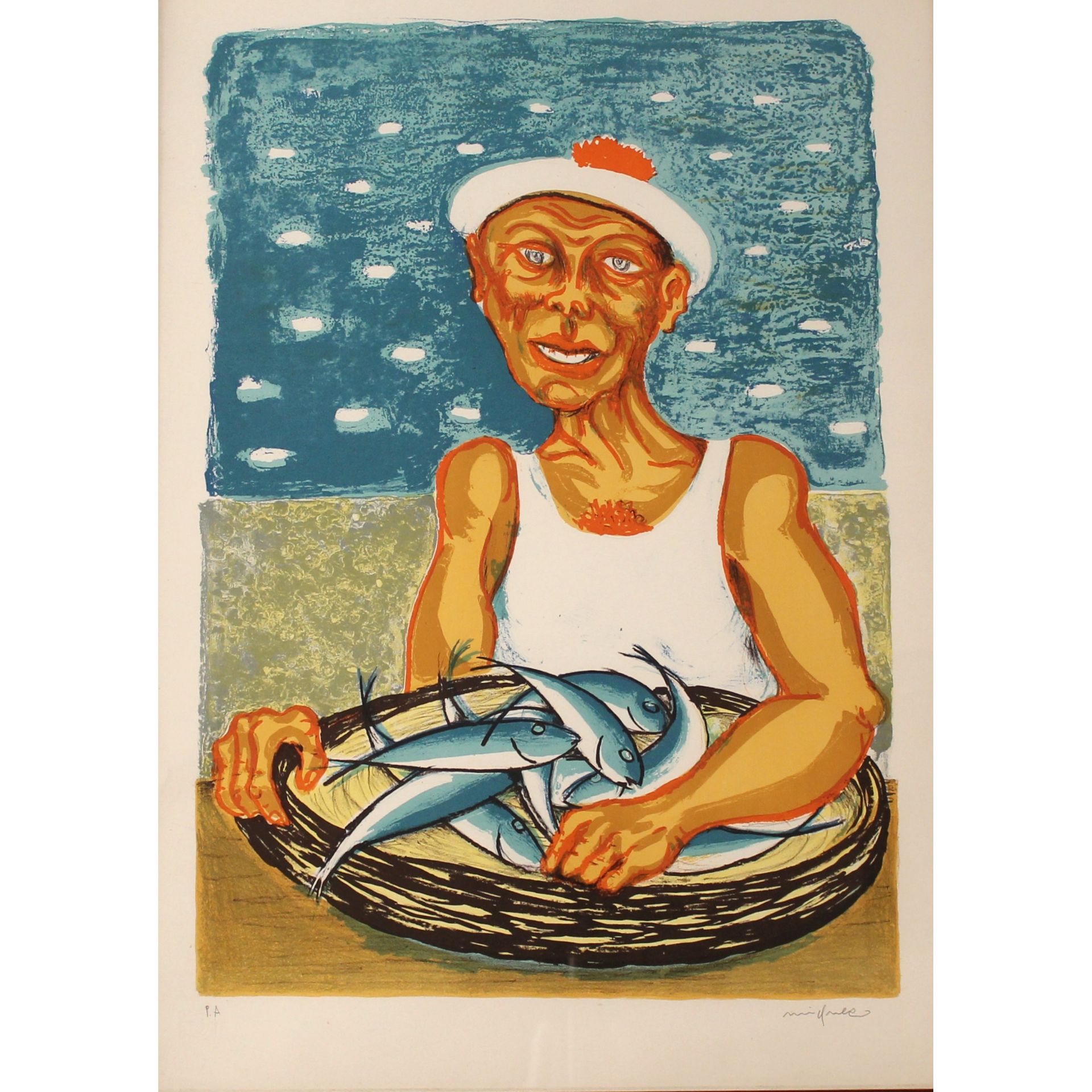 Giuseppe Migneco (1908/1997) "Venditore di pesce" - "Fish Seller"