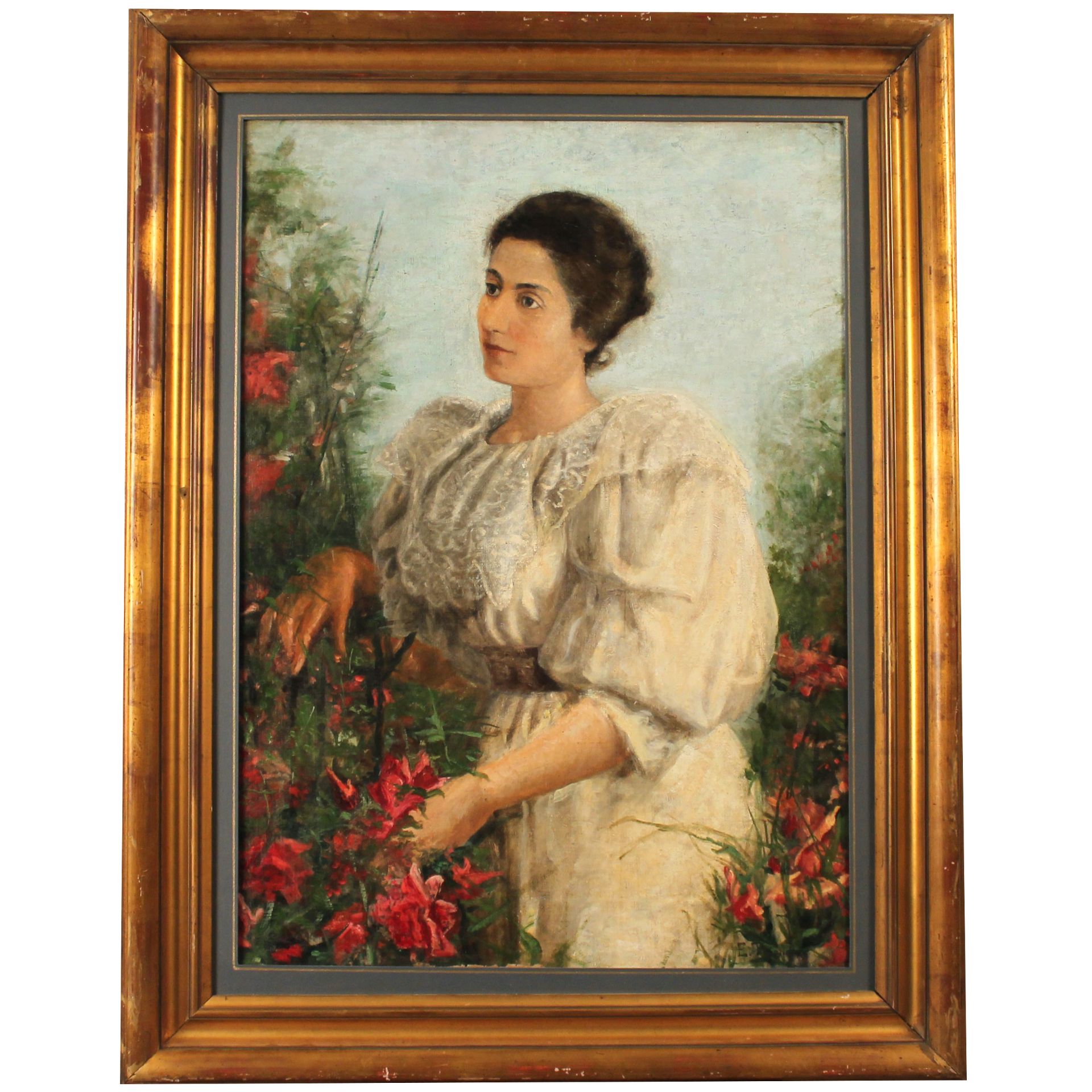 Edoardo Tofano (1838/1920) “Ritratto di donna nel roseto” - "Portrait of a Woman in the Rose Garden"