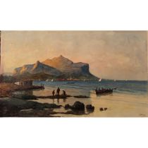 Vincenzo Vitrano (1907/1974) "Veduta di Monte Pellegrino con barche di pescatori" - "View of Monte P