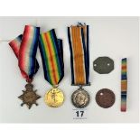 3 First World War Medals and 2 Dog Tags