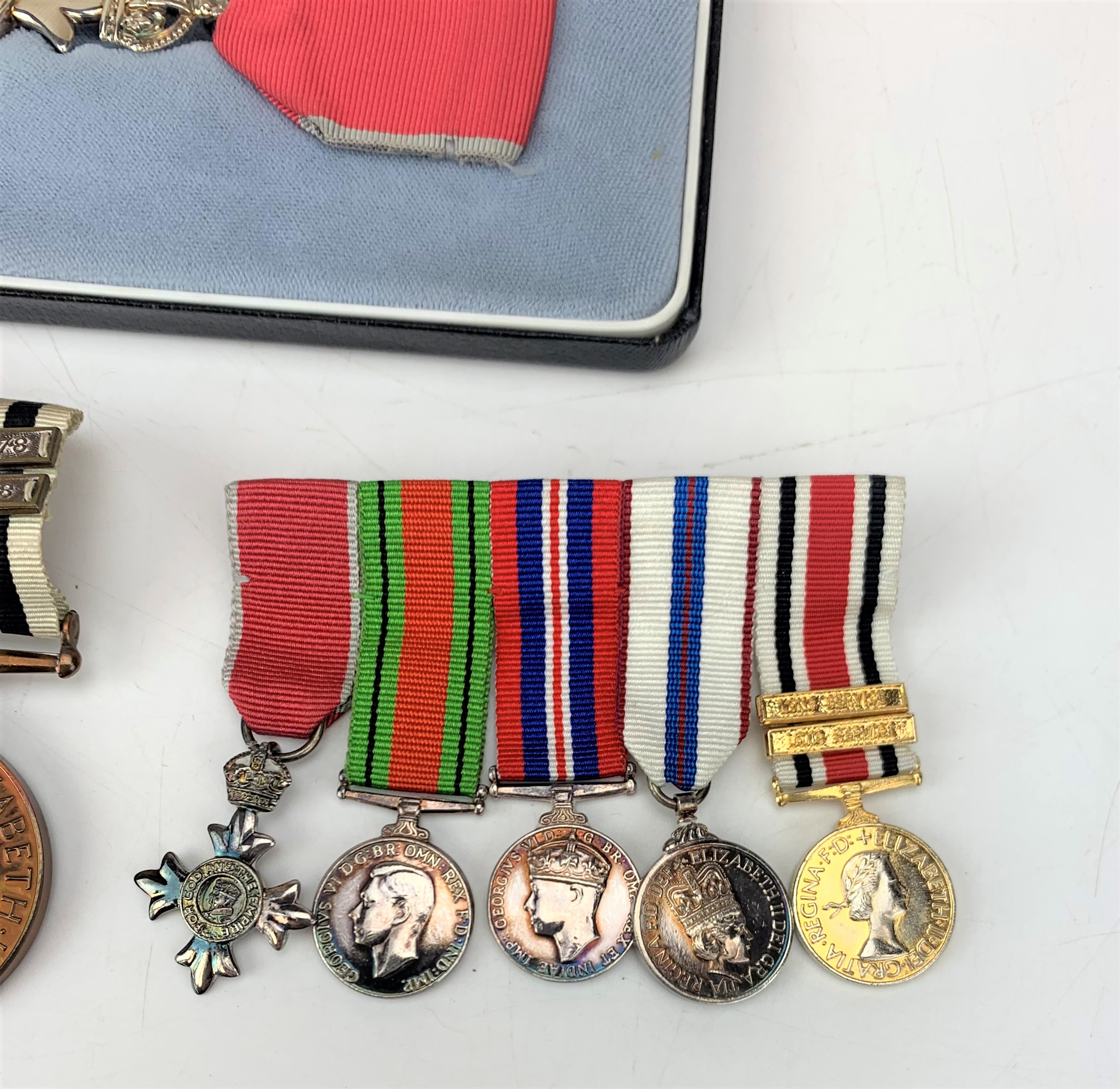 Bar with 2 Second World War Medals and 2 Police Service Medals, miniature medals and MBE medal - Image 3 of 11