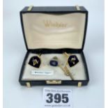 Masonic cufflinks and tie pin set