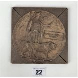 First World War death plaque