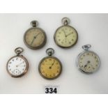 5 assorted plated pocket watches