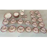 Red flowered 58 piece tea service