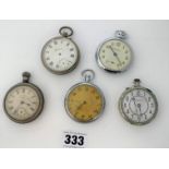 5 assorted plated pocket watches