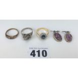 Silver ring, 2 dress rings & earrings