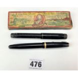 2 fountain pens and box of ‘King Edward Slate Pencils’