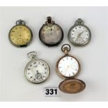 5 assorted plated pocket watches