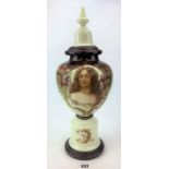 Antique handpainted glass lidded vase