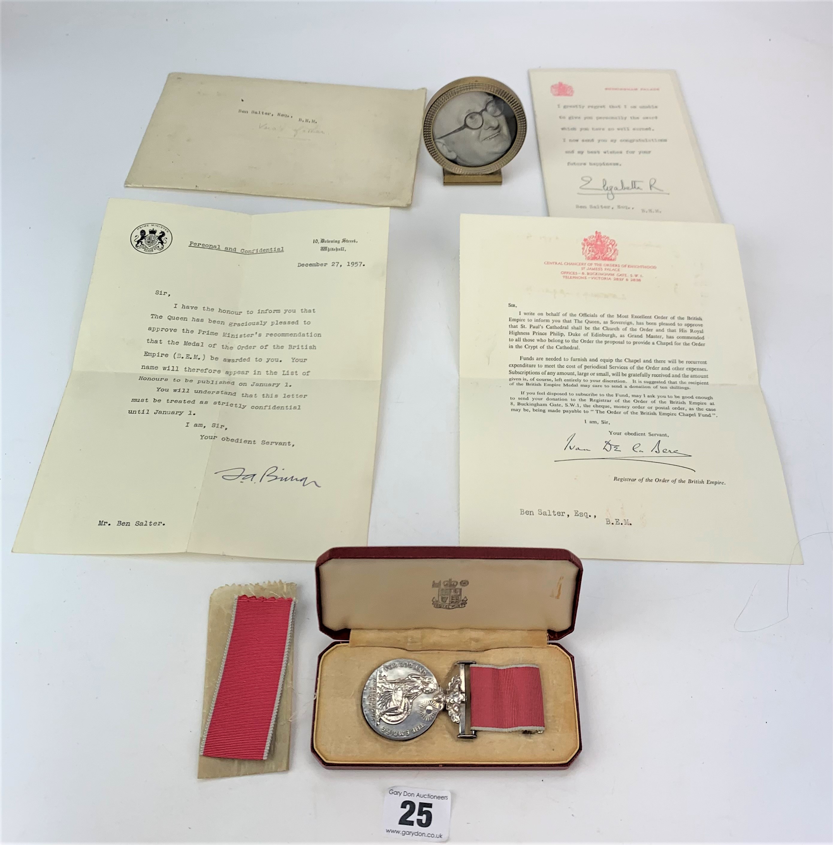 British Empire Medal with paperwork and photo