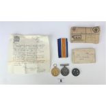 2 First World War Medals and 1 Cap Badge