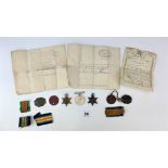 3 Second World War medals, 4 dog tags and paperwork