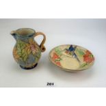 Studio Art Pottery earthenware bowl and jug. Signed Paul Jackson. 6” high and 7” dia