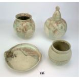 4 pieces of matching marble effect stoneware art pottery. Tallest 11”