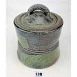 Studio art pottery lidded pot. 10” high x 8” wide