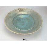 Monumental Raku Charger Signed J.D (possibly John Dunn) in blue glaze bowl. 18.5” dia