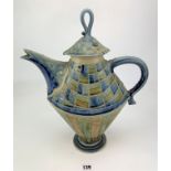 Studio art pottery stoneware slab built teapot. Signed Andrew Osborne ’87. 17” high x 14” wide.