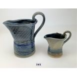 2 x Studio art pottery jugs signed JH Jane Hamlyn. 9” high and 5.5” high