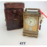 Antique French Carriage Clock Inset stones.Twin dial. Marked 25967, original damaged case with key