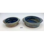 2 x Studio art pottery dishes. signed JH Jane Hamlyn 7” dia and 8” dia