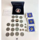 Boxed Westminster Diamond Jubilee Cook Islands $5 coin, assorted UK crowns, £2 coins and 20 pences