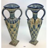 Pair of Studio art pottery twin handled vases 20.5” high