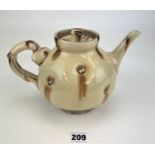 Studio Art pottery three colour glaze, oxidized stoneware teapot, signed Takeshi Yasuda 6” teapot