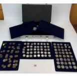 Coin case and 3 trays of coins inc. 50 pences