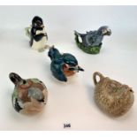 5 novelty pottery bird teapots - Staffordshire,Shorter ,Alexander Ceramics and Penguin