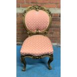 Single carved French style chair, 20” wide x 20” deep x 40” high