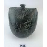 Peter Hayes Studio pottery bottle shaped vase, Raku fired, signed to base ‘88. 5.5”