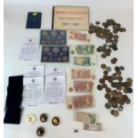 UK coin sets, world coins and banknotes inc. 10 shillings and one pound notes