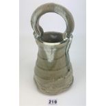 Studio Art pottery green colour glaze, reduced stoneware bucket signed Takeshi Yasuda 10.5” high