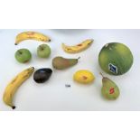 Studio art pottery -mixed Penkridge pottery fruit: 3 bananas, 2 apples, 2 pears , lemon, avocado and