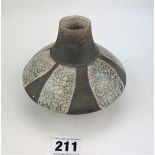 Studio Art pottery grey glazed raku vase with crackle detail signed Tim Andrews 5” high