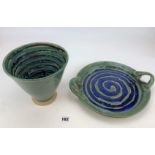 Studio art pottery plate and vase. Signed Jan Burgess. 12” dia and 7.5” high