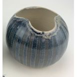 Studio art pottery striped vase. 6” high