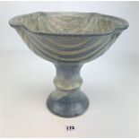 Studio art pottery dish on stand. 12” high x 12.5” dia