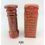 Pottery telephone and post box money boxes 18” high