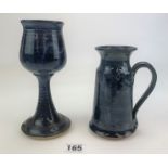 Studio art pottery jug and goblet. Signed Frank Harris and Christine Campbell. The Lighthouse