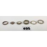 6 silver rings, total w: 0.5 ozt