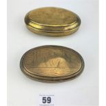 2 oval embossed brass tobacco boxes