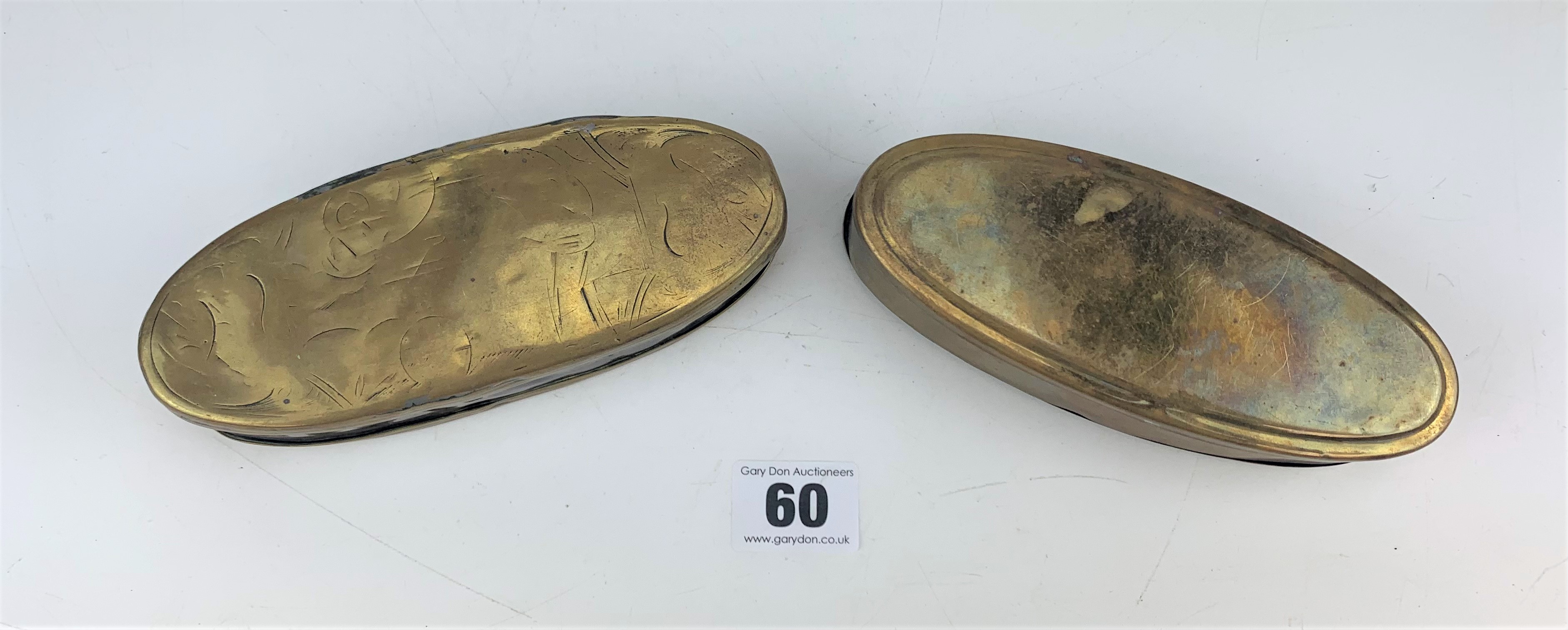 2 oval embossed brass tobacco boxes - Image 6 of 6