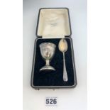 Boxed silver eggcup and spoon