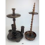 Large Tavern pipe stand and inlaid church warden stand